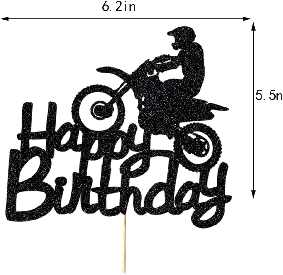 Qerleny Black Flash Happy Birthday Cake Topper, Birthday Party Cake Decoration, Sports Theme Cake Topper （Motocross）