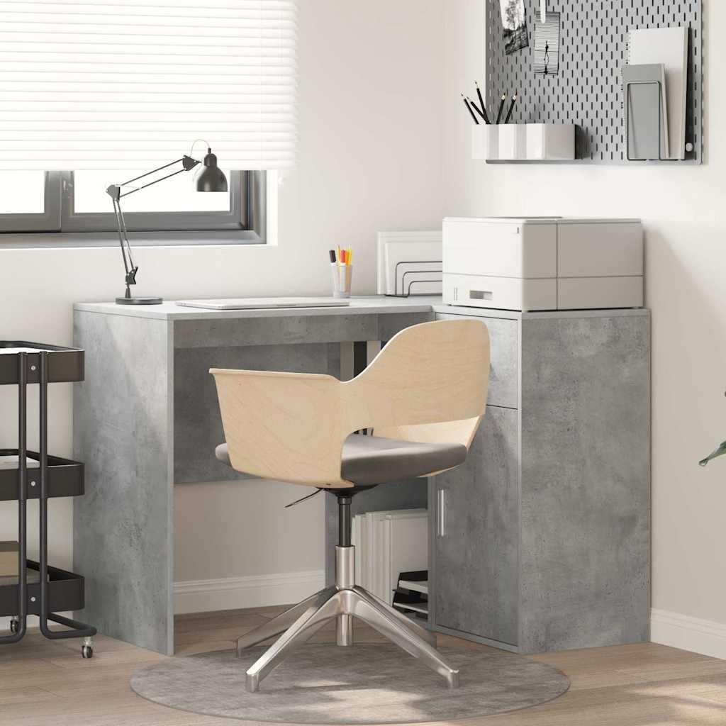 Bureau d'angle gain de place gris béton petit espace avec rangements