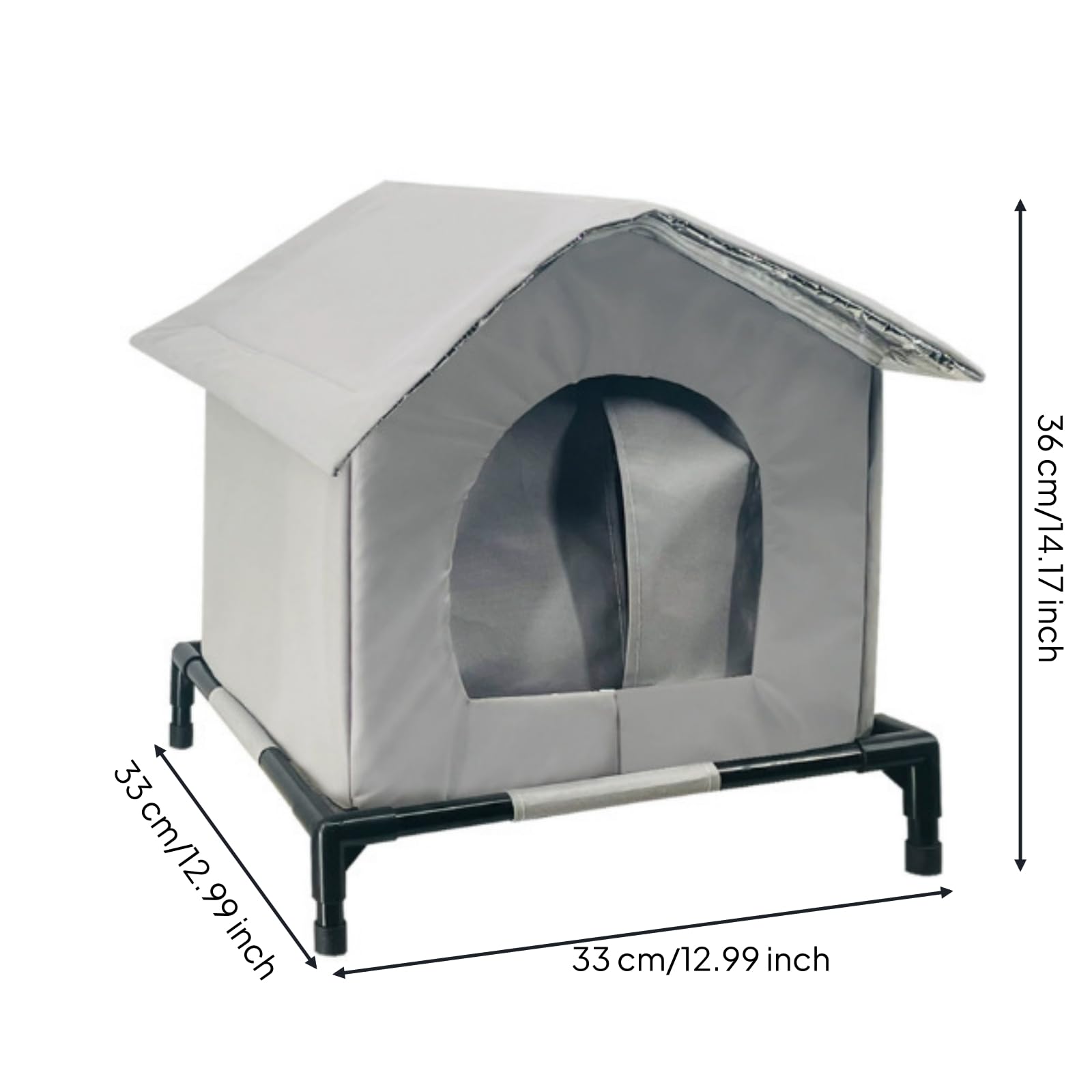 rockible Maisonnette pour Chat Robuste, S-33 33 36cm, Modèle avec Support en Tissu Gris, Taille S | Extérieur, Maison pour Chat avec Pieds, Surélevé, Porche, Chats
