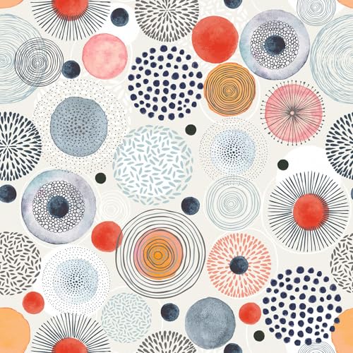 Wallderful Circles Geometric Peel and Stick Wallpaper Boho Self Adhesive Removable Wallpaper for Bedroom Kitchen Cabinets Countertops Mural Boho Art Deco Abstract Contact Paper 17.5' x 118'