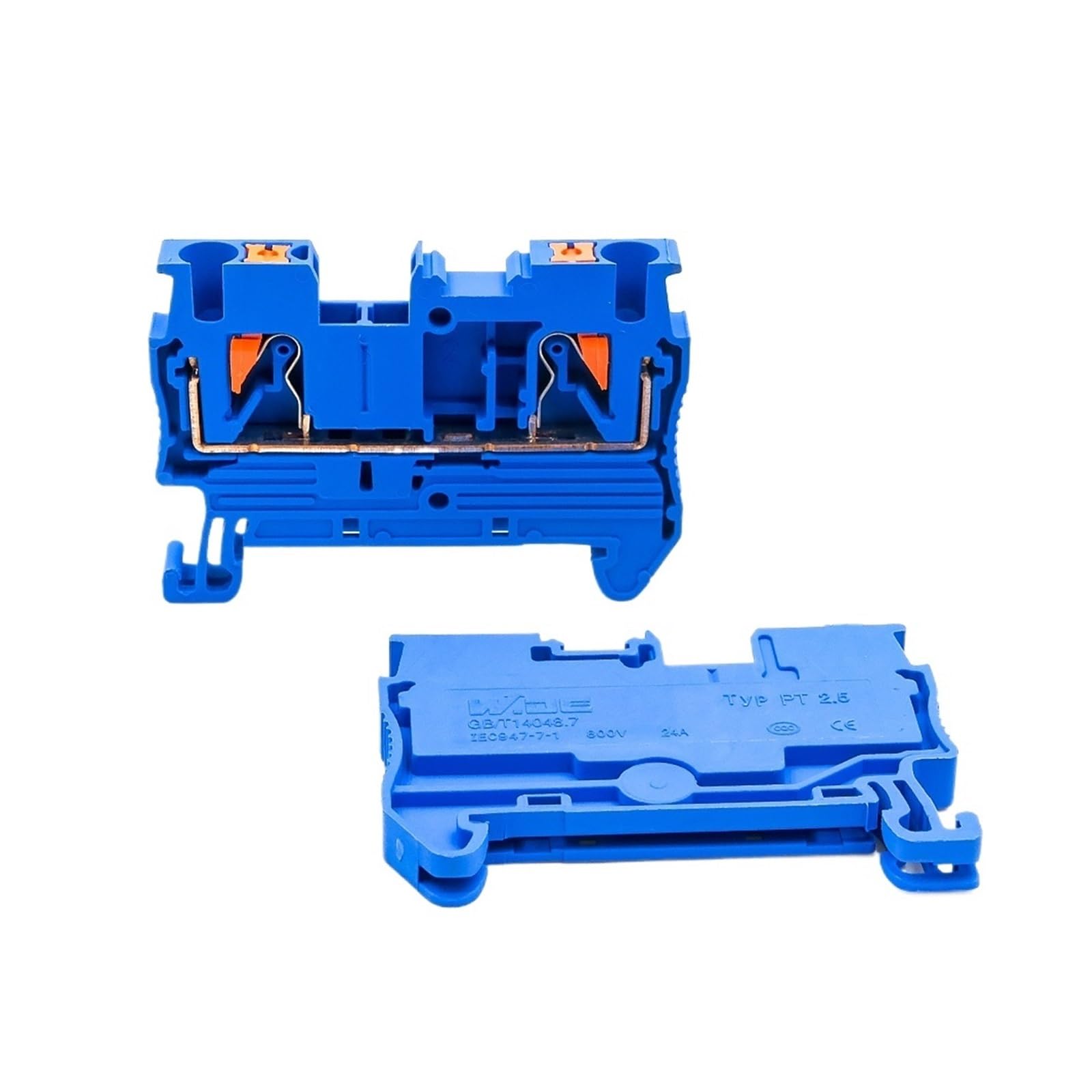 100 Stück DIN-Schienenklemmenblock PT2,5 2,5 mm² Push-in-Schnellverdrahtung mit Federkäfig Kompakter industrieller elektrischer Steckverbinder(PT-2.5-100PCS-BLUE)