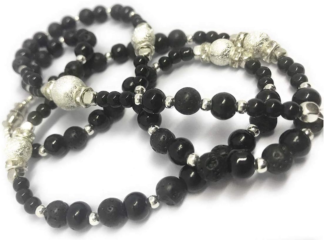 Chavarrieta Holy Death's Lava Stones Rosary. Rosario de la, Black, Size 17.0