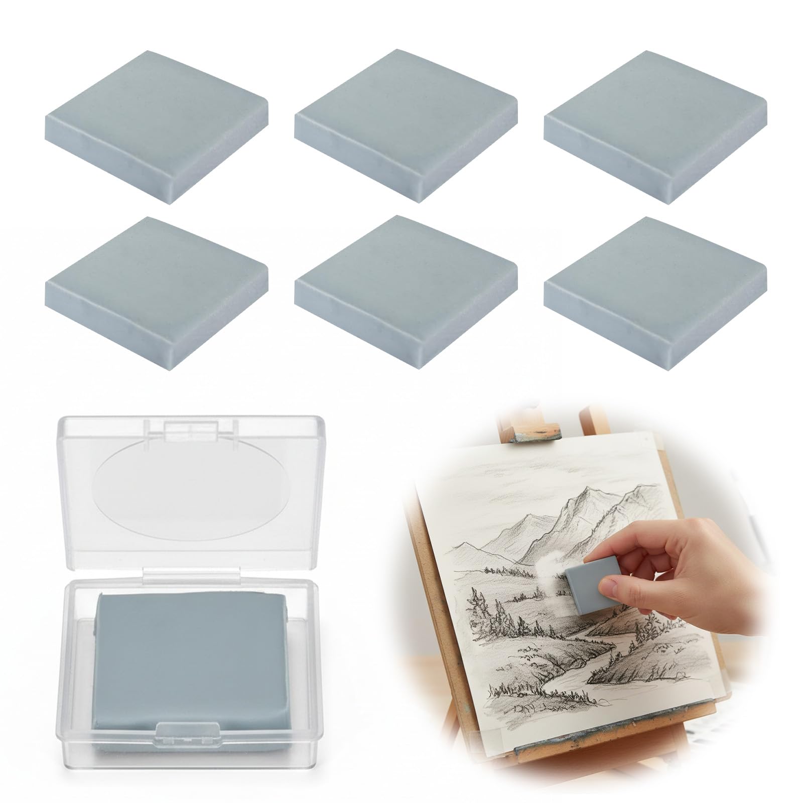 Kneaded Eraser, Putty Rubber for Artists, 6 pcs Gray Art Eraser, Suitable for Drawing Sketches, Kids School Office