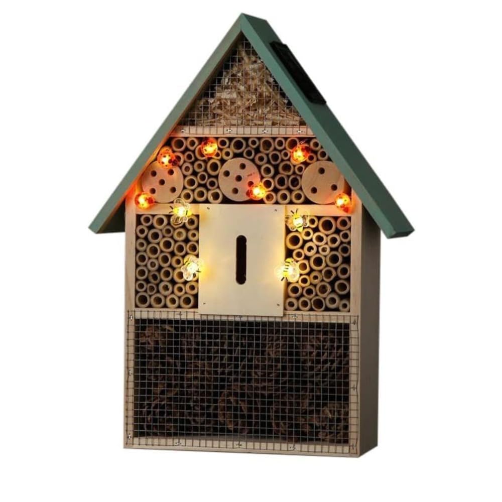 NOMA Solar Insect Hotel with Warm White LED Ladybirds and Bees, 30 cm (Pack of 1)