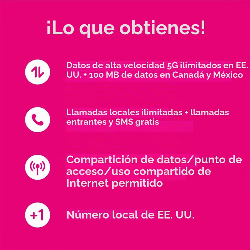 Tarjeta SIM Prepagada TSIM para EE. UU. por 15 días | Datos ilimitados 4G/5G en EE. UU. + 5 GB de Alta Velocidad en Canadá y México | Llamadas Locales ilimitadas + Llamadas/SMS entrantes Gratis