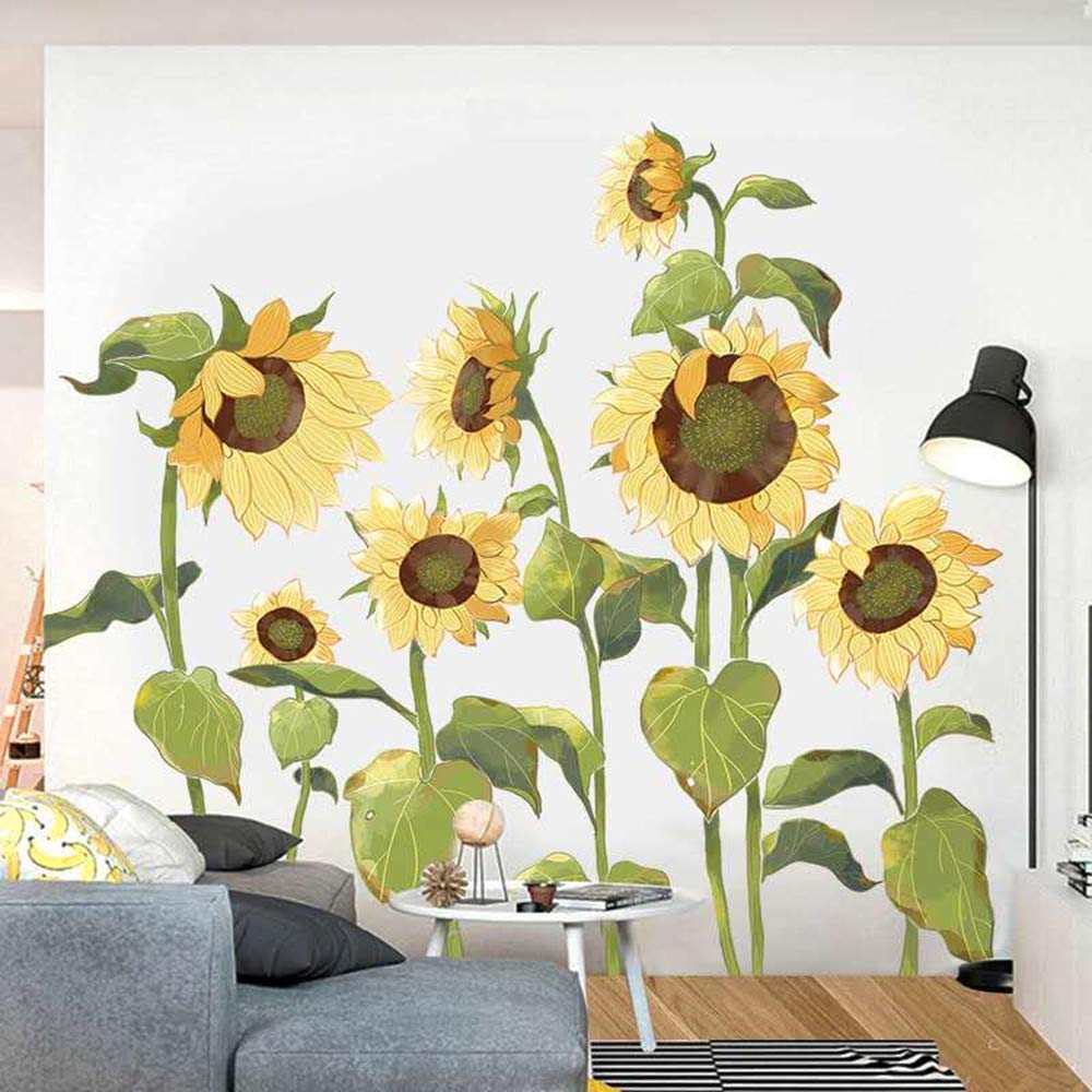 DERUN TRADING Sun Flower Leaf Wall Decals Decoration Art Green Leaves Wall Paper Evergreen Wall Sticker Removable Decal Peel and Stick Wall Decals Ivy Floral Wall Art for Living Room Girls Bedroom