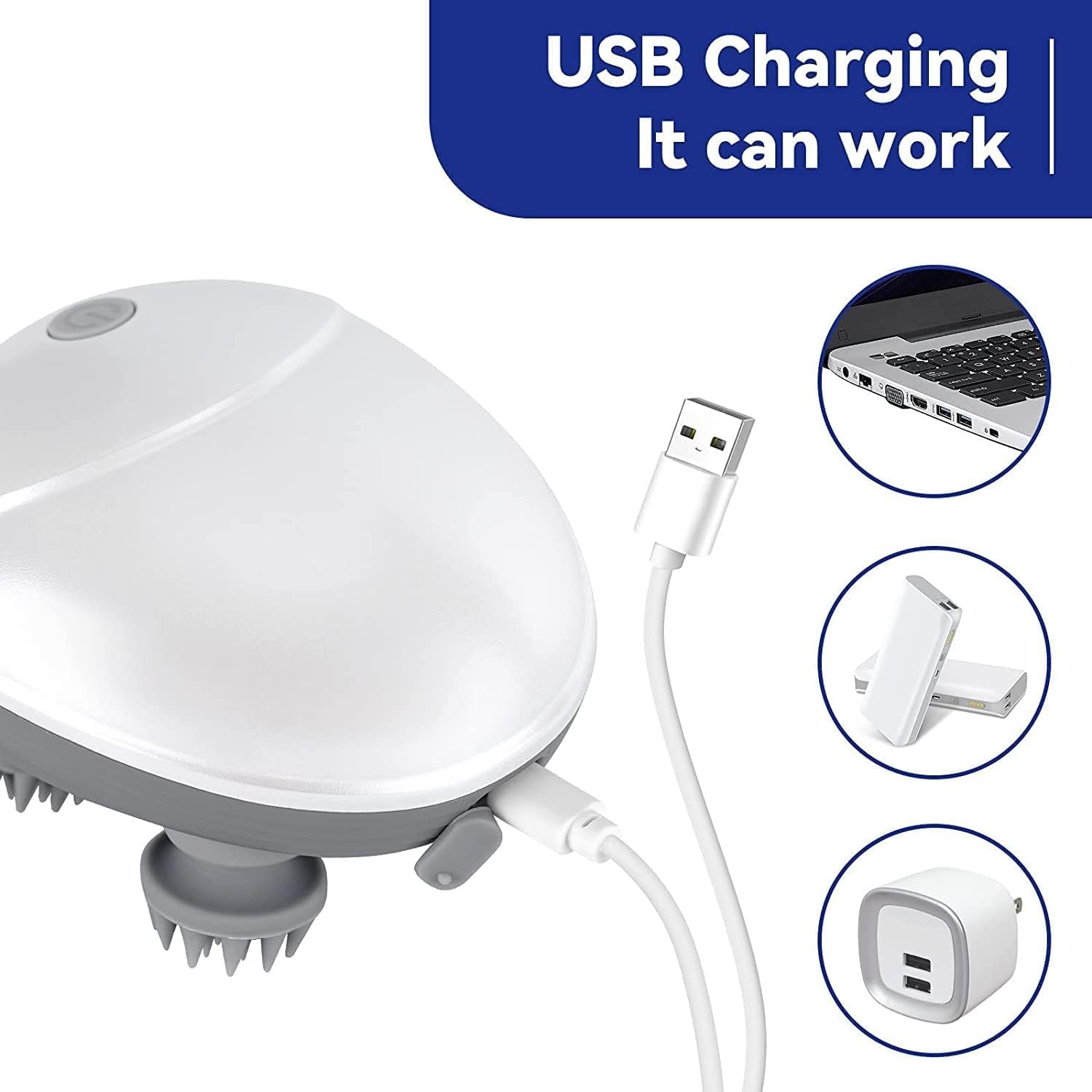 BIBIRE Masajeador eléctrico de cabeza inalámbrico, masajeador de mano IPX7, resistente al agua, con 4 cabezales de masaje y 3 modos de masaje, para masaje de cuerpo completo, cuerpo de perro