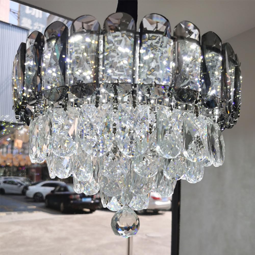Nowoczesna lampa wisząca oświetlenie kuchenne okrągły LED bursztyn dymny przezroczysty żyrandol chrom przemysłowy vintage lampa wisząca do przedpokoju jadalnia łazienka przedpokój ganek