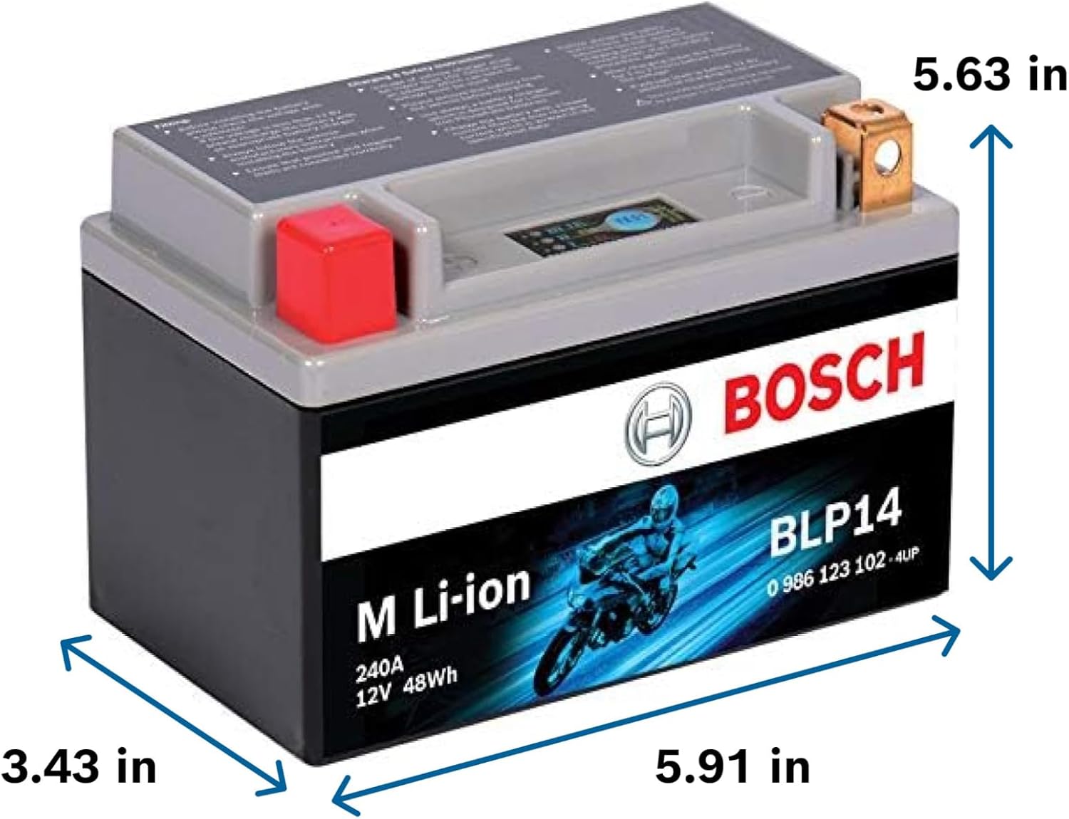 BOSCH BLP14 - Group 14-12V Lithium Battery - Powersport Li-ion Phosphate - 120A for Motorcycles, ATV/UTV, Snow Mobiles, Personal Watercrafts, Scooters and Jet Skis - 5.91″ x 3.43″ x 5.63″