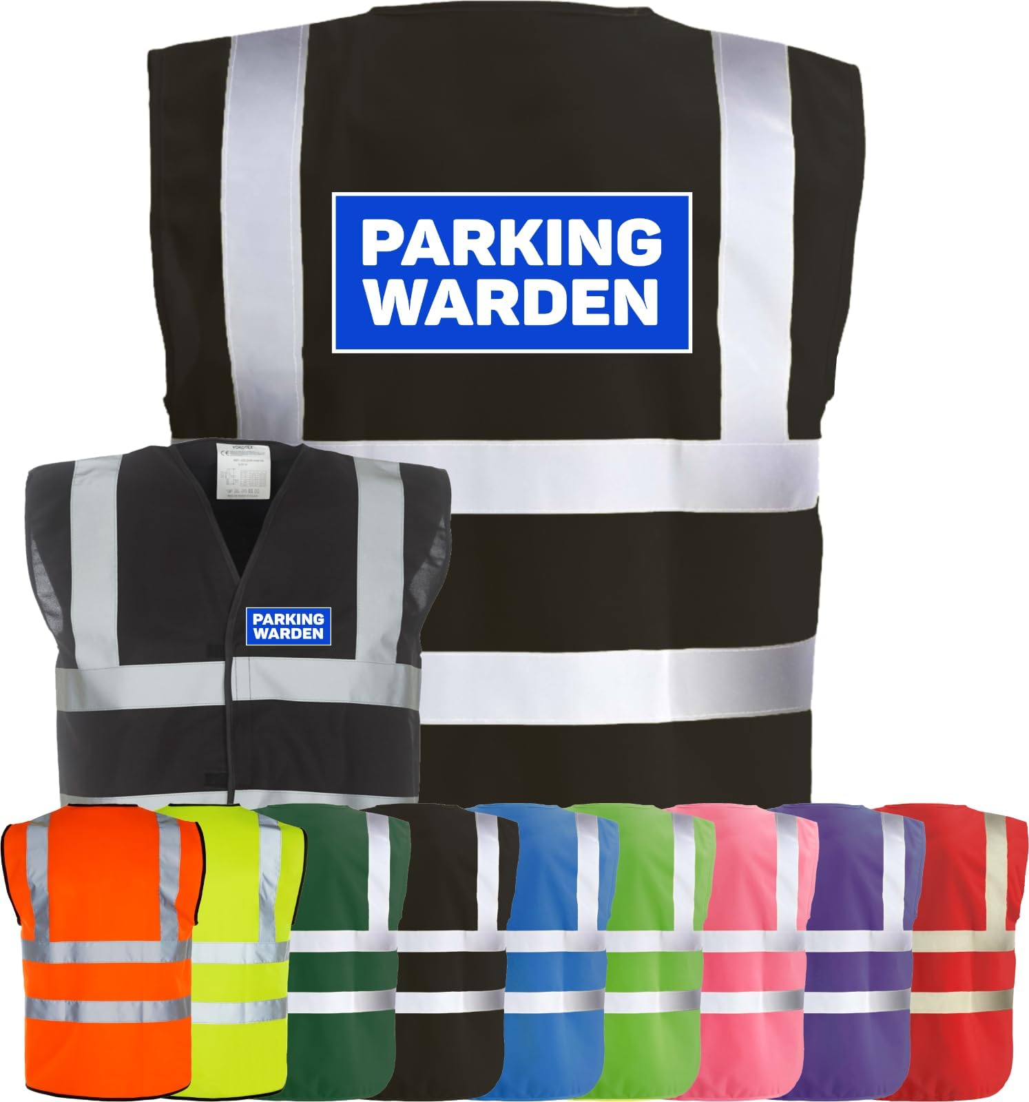 PARKING WARDEN Printed Hi-Vis Reflective Vest - High Visibility Vest with Reflective Bands & Braces, Fully EN471 Health & Safety Compliant Gear | Safety Accessory
