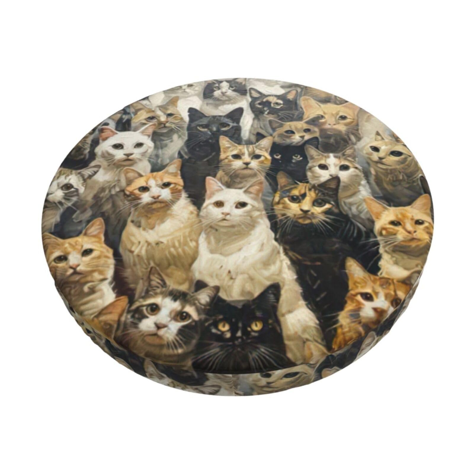 GUCHENP Cat Print Round Bar Chair Cushion Cover,Washable Chair Protector For Indoor Home Furniture Decor