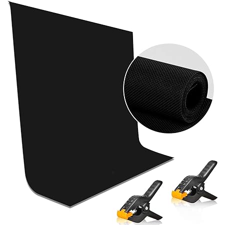 EMART 5x7?ft Non-Woven Fabric Solid Color Black Screen Photo Backdrop with 2?x Backdrop Clamps?for Photoshoot, Studio, Video and Televison