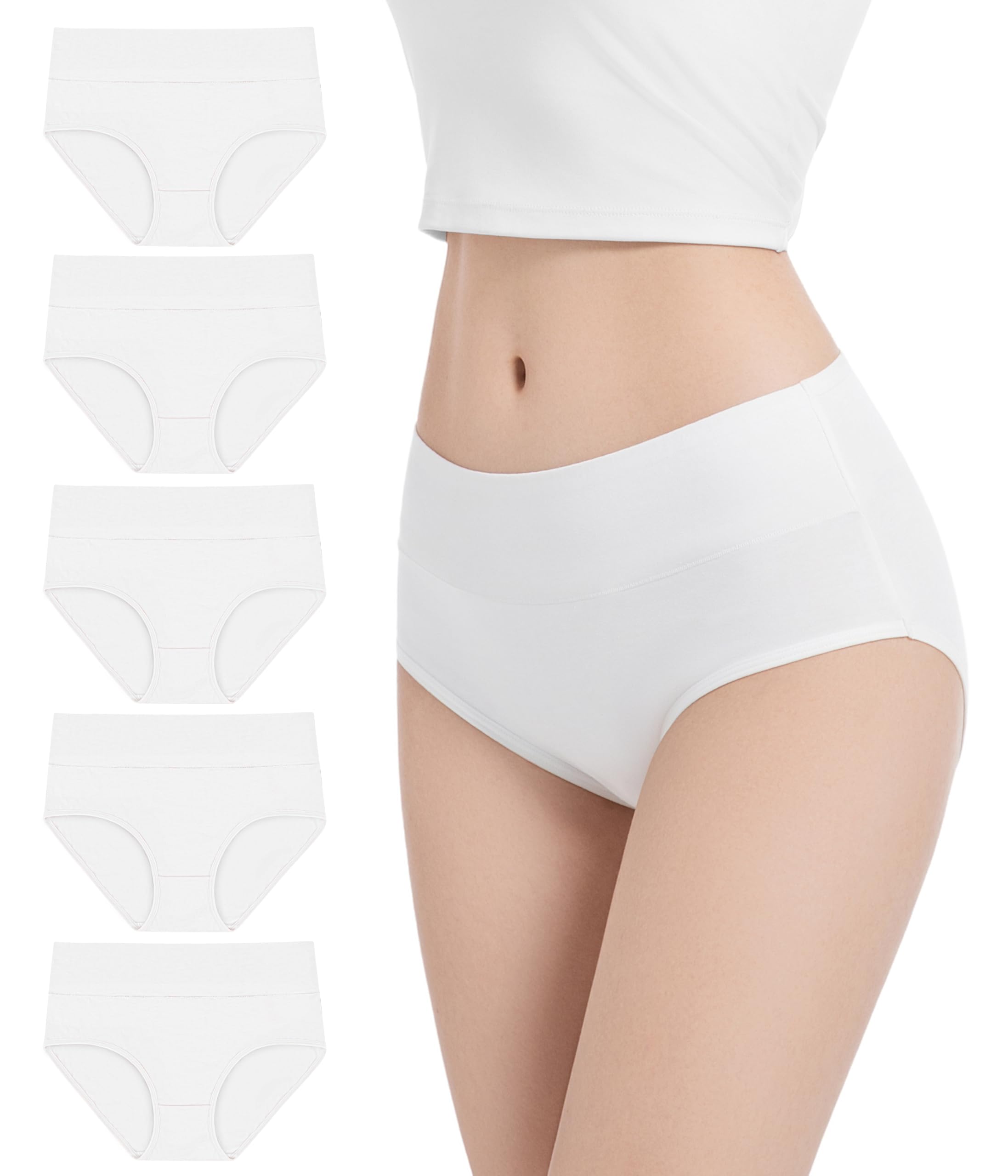 YESWEL Unterhosen Damen 5er Pack, Baumwolle Hohe Taille Unterwäsche, Hipster Stretch Atmungsaktive Panties für Frauen (Gr. S-3XL)