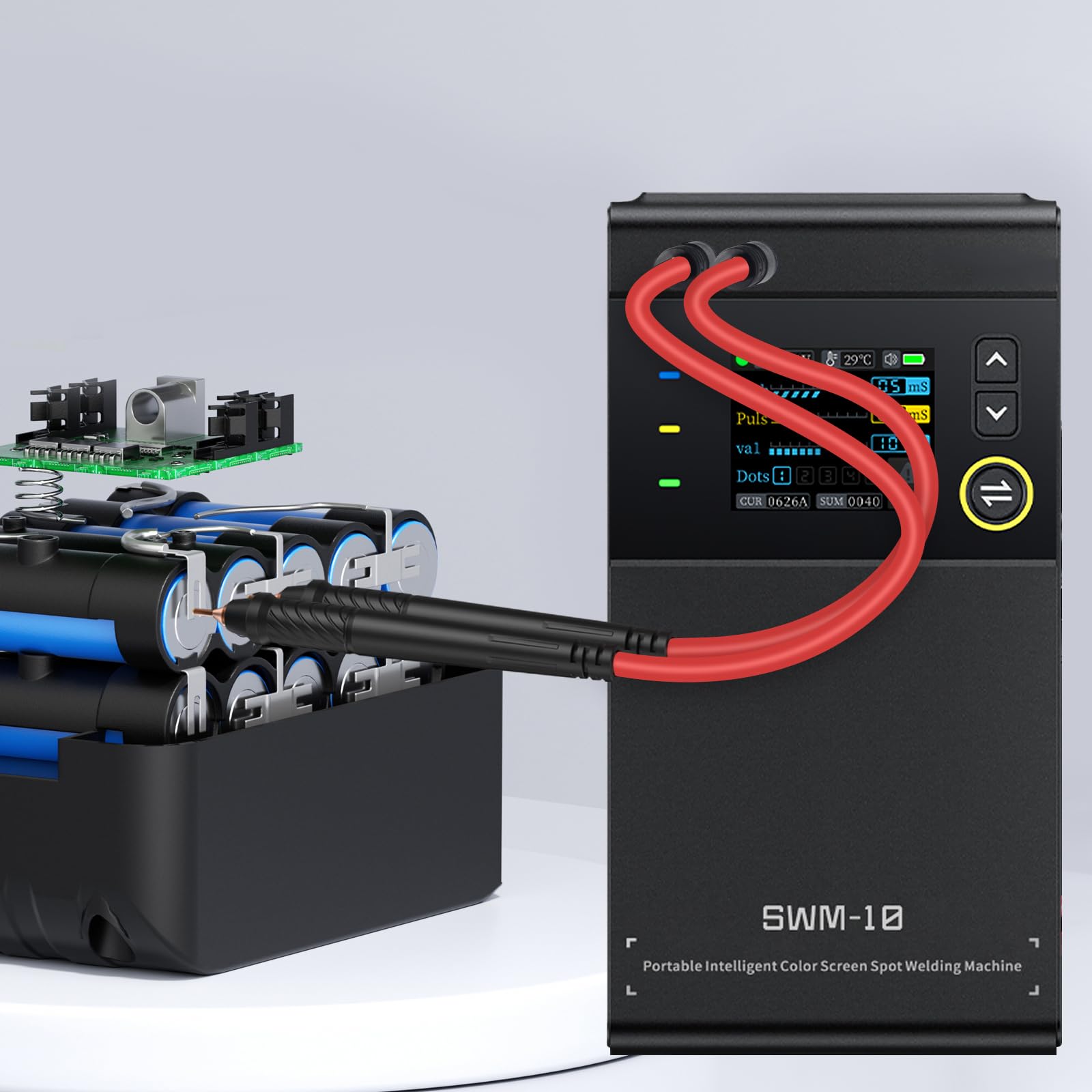 Poste à souder par points pour batteries, spot portable 5000 mAh avec courant de soudage 1200 A, tête de broche en laiton amovible, 0,1-0,25 mm nickel/fer/acier inoxydable/tôle d'aluminium