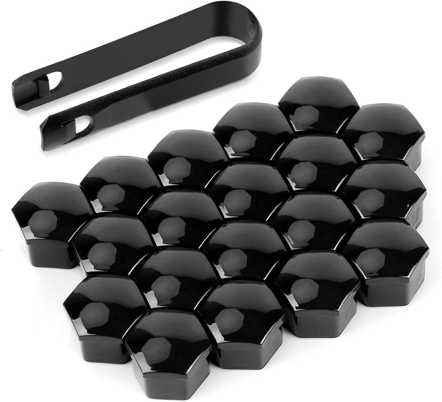 BYCHKA 20pcs Lug Nut Covers for Volvo XC 60 (1. Gen. Bj 2008-2017), 17mm Hexagonal Wheel Nut Covers Anti-Dust Anti-Theft Wheel Bolt Cover Caps with Removal Tool Gloss Silver,Black