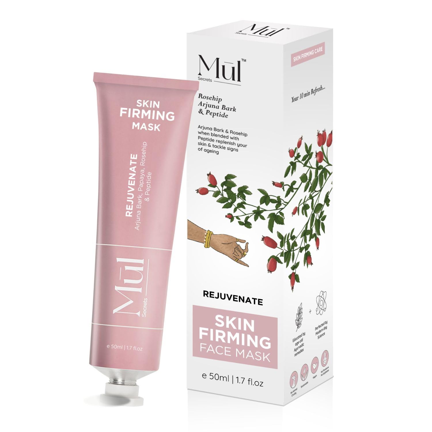 Mul Secrets Wellness Rejuvenate Skin Tightening Face Mask & Scrub 50 ml - Gel Mask with Peptides & Rosehip, For all Skin Types, Reduces Fine Lines & Wrinkles, Instant Glowing Plump Skin, (15+ Uses)