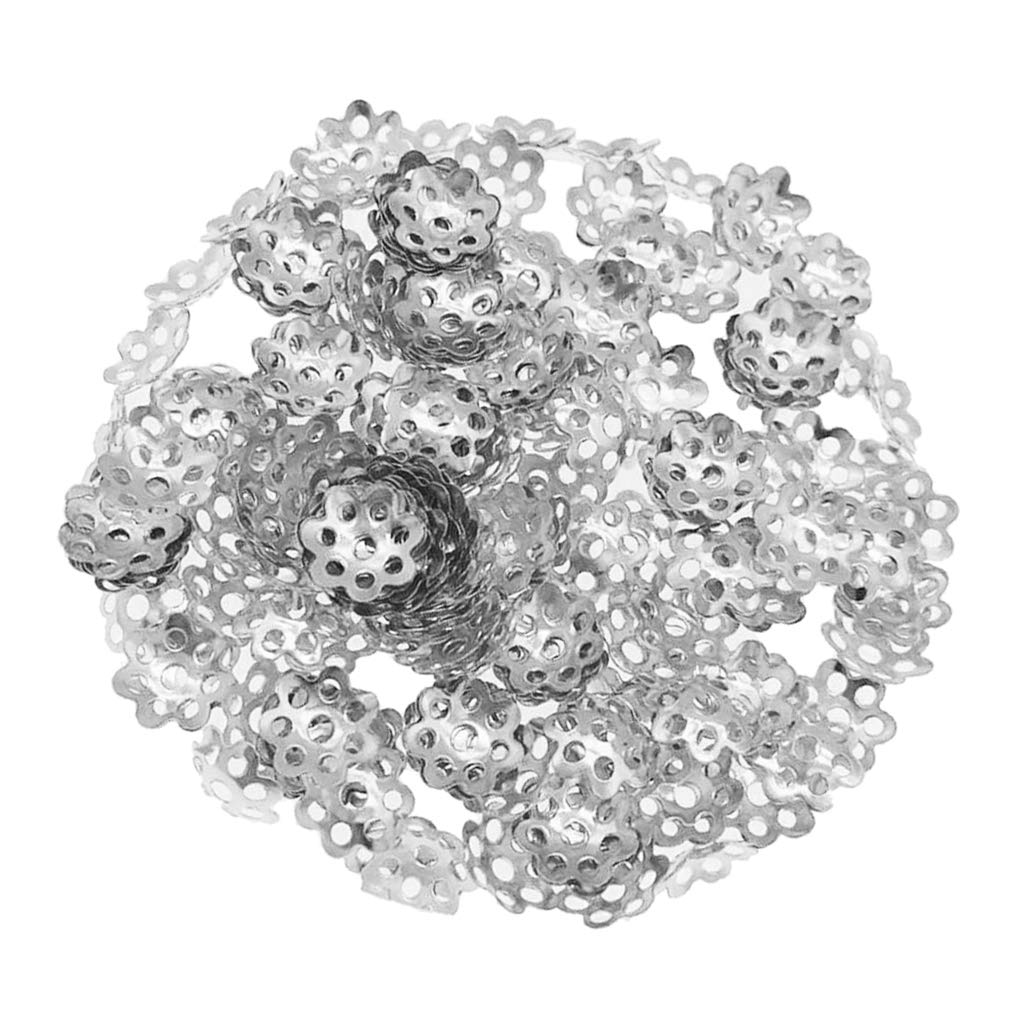300 Pcs Iron Flower Beads Caps Beads Spacer for Jewelry Making 8mm Sillver