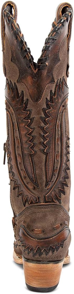 Women's Swallow Floral Embroidered Cowgirl Boots - Chunky Low Heels - Handmade Rivets - Western Cowboy Knee High Boots - Pull On - Blue, Black, Green - Patchwork - Wide Calf