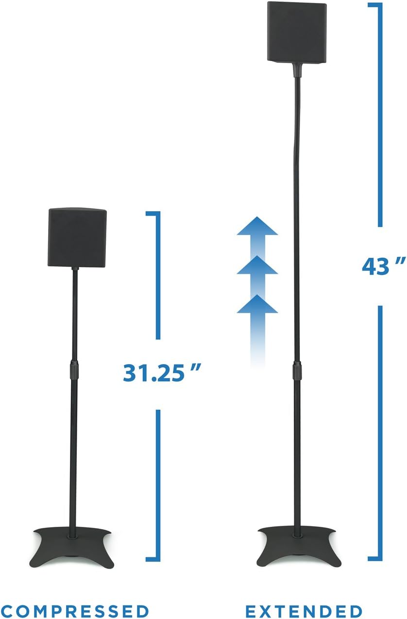 Mount-It! Speaker Floor Stands | Height Adjustable with Cable Management for Satellite, Small Bookshelf & Bluetooth Speakers up to 10 Lbs | Fits Vizio, Polk, Bose, JBL, Sony & Samsung | 1 Pair, Black