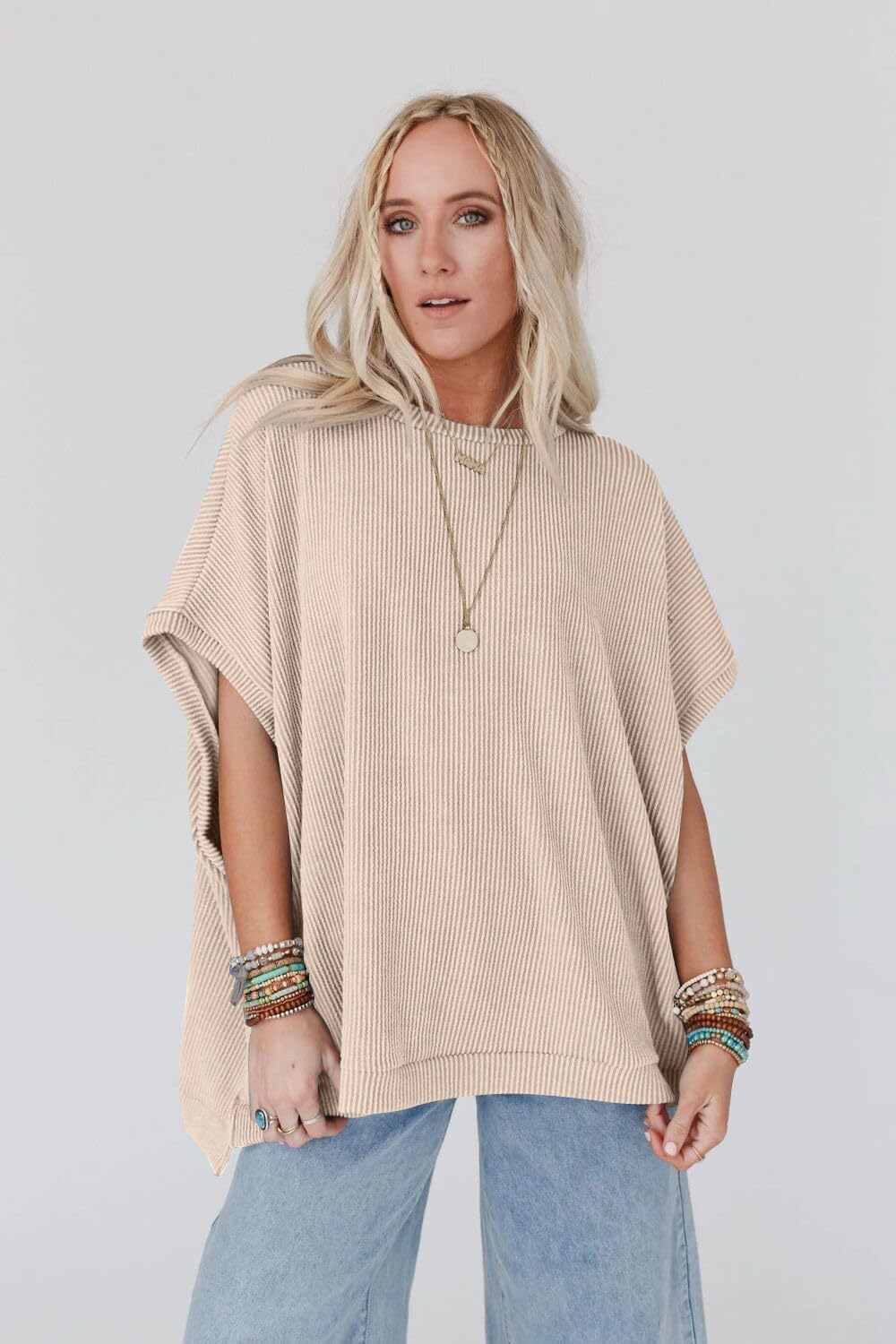 Women Knitted Dolman Sleeve Tops, Oversized Batwing Loose Fit Shirt, Fall Summer Plus Size Tunic Sweater - Image 6