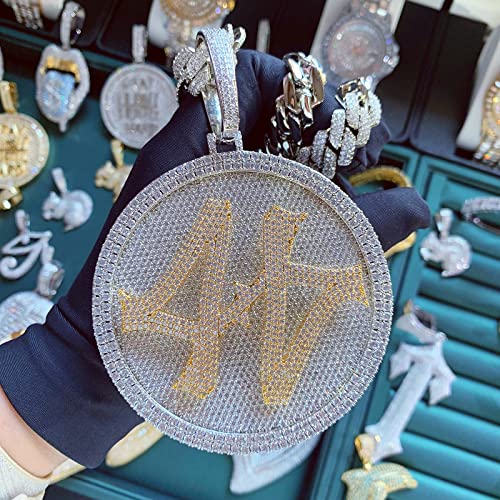 Icediamond 14K Hip Hop Jumbo 44 Spinner Round Disc Rotating Medal Pendant With Luxury Miami Cuban Link Chain, Iced Out Super Sparkling Cz Diamond Necklace For Men Women (Wb+20''Cuban) #TOP3