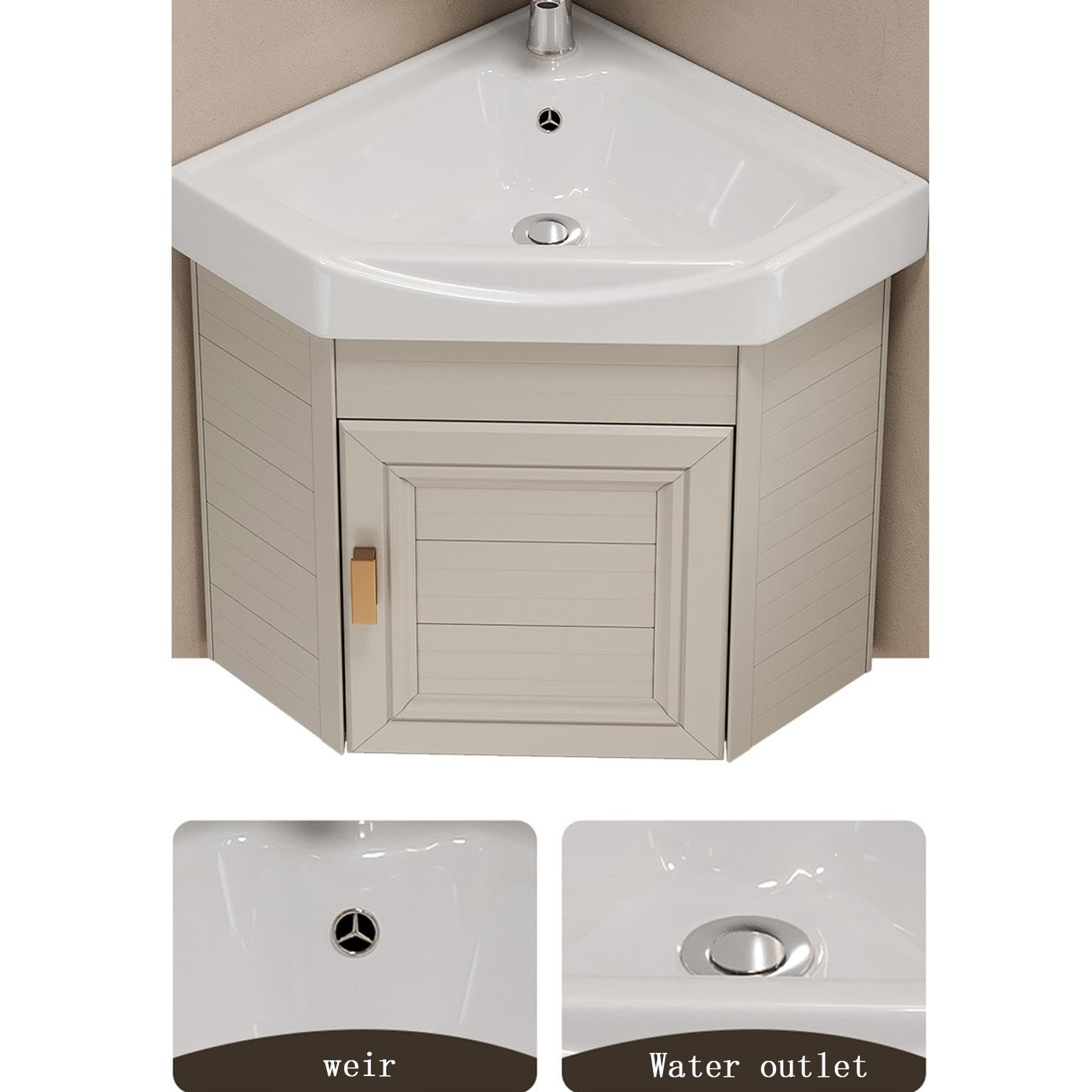 Badezimmerwaschbecken mit Waschtisch, weißer Keramikwaschtisch, Aufbewahrungsschrank mit Waschbecken, 38/43cm Arbeitsplattenwaschtisch, Eckwaschbecken, verwendet für Bad und WC,C-43 * 43CM