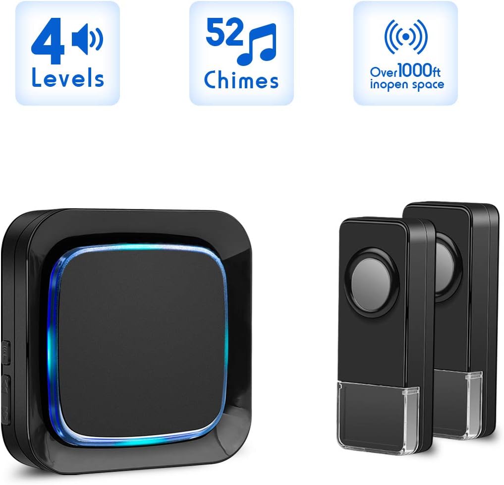 Door Sensor, Wireless Door Alert Chime Kit for Home/Office/Store, Coolqiya Door Open Chime Alarm Entry Alert System Operating at 600 FT Range with 5 Volume Levels & 58 Melodies, LED Flash (Black)