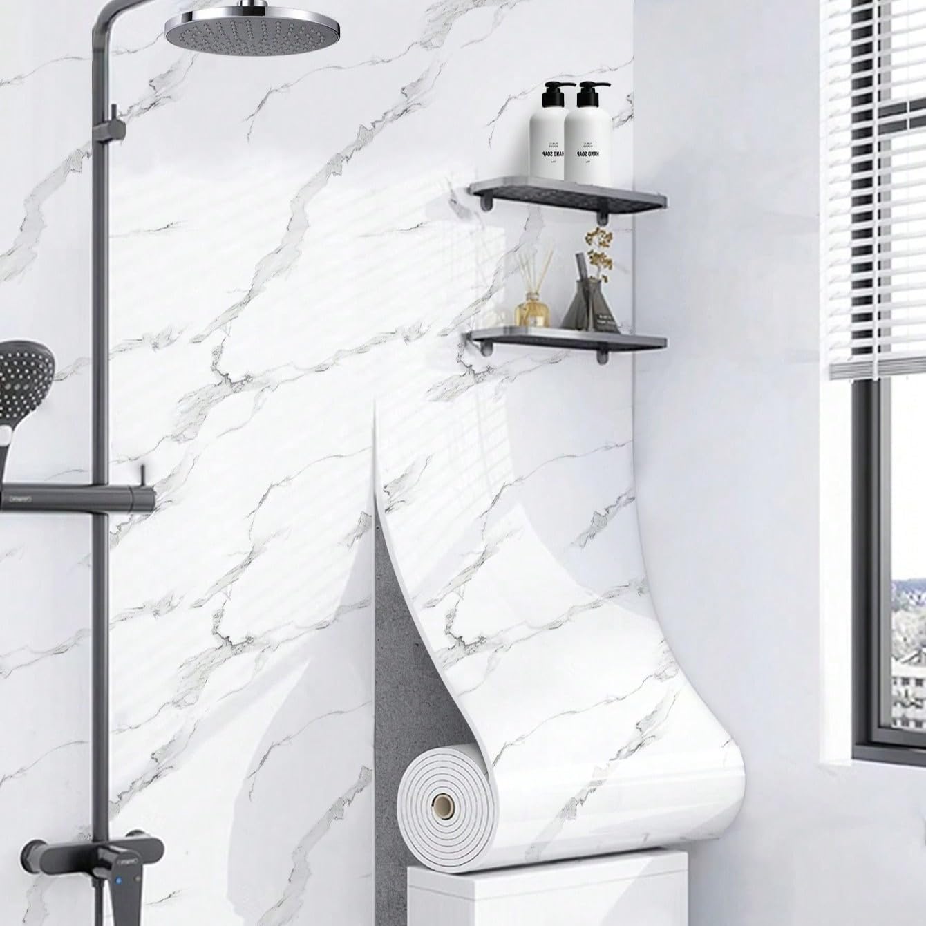Panneau mural en marbre blanc brillant Chejiaye 60x300cm en PVC