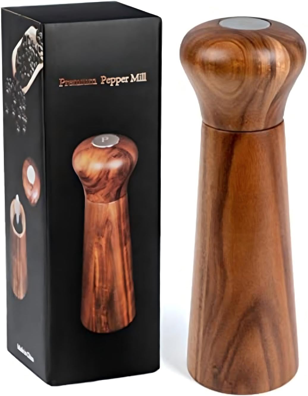 Wooden Pepper Grinder,Refillable Pepper Mill,Adjustable Pepper Shaker,Spices Mill,Ceramic Pepper Grinder Seasoning Mill,Madera Pimienta Grinder,Salt Mill Tableware Gift for for Gifting