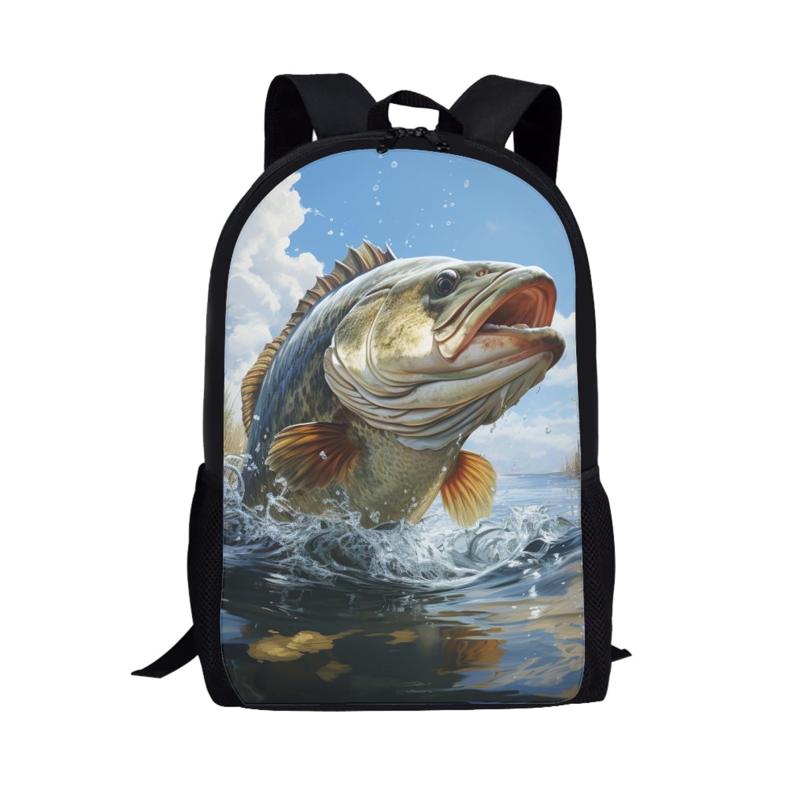 Kids Backpack Print School Bookbag Travel bag for Elementary Students Teens Girls Boys Bass Fish