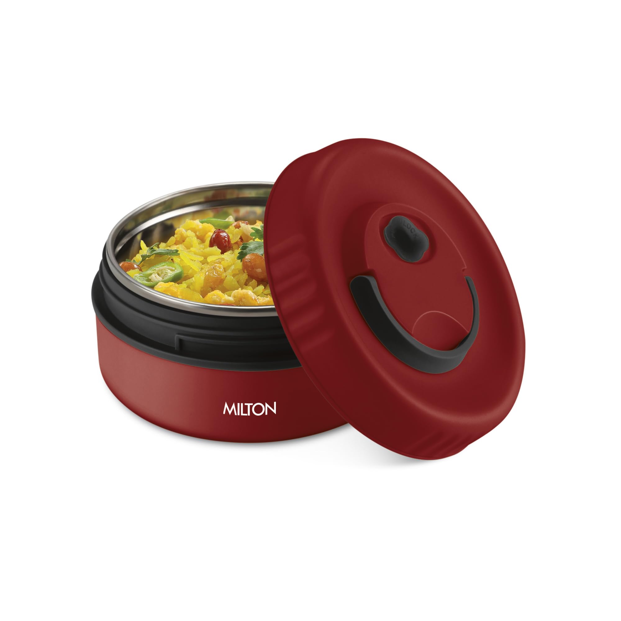 MILTON Snack Box Small I Inner Steel, PU Insulated 350 ml I Leak Proof with Air Vent I Lunch Box for Office Use, School I Maroon
