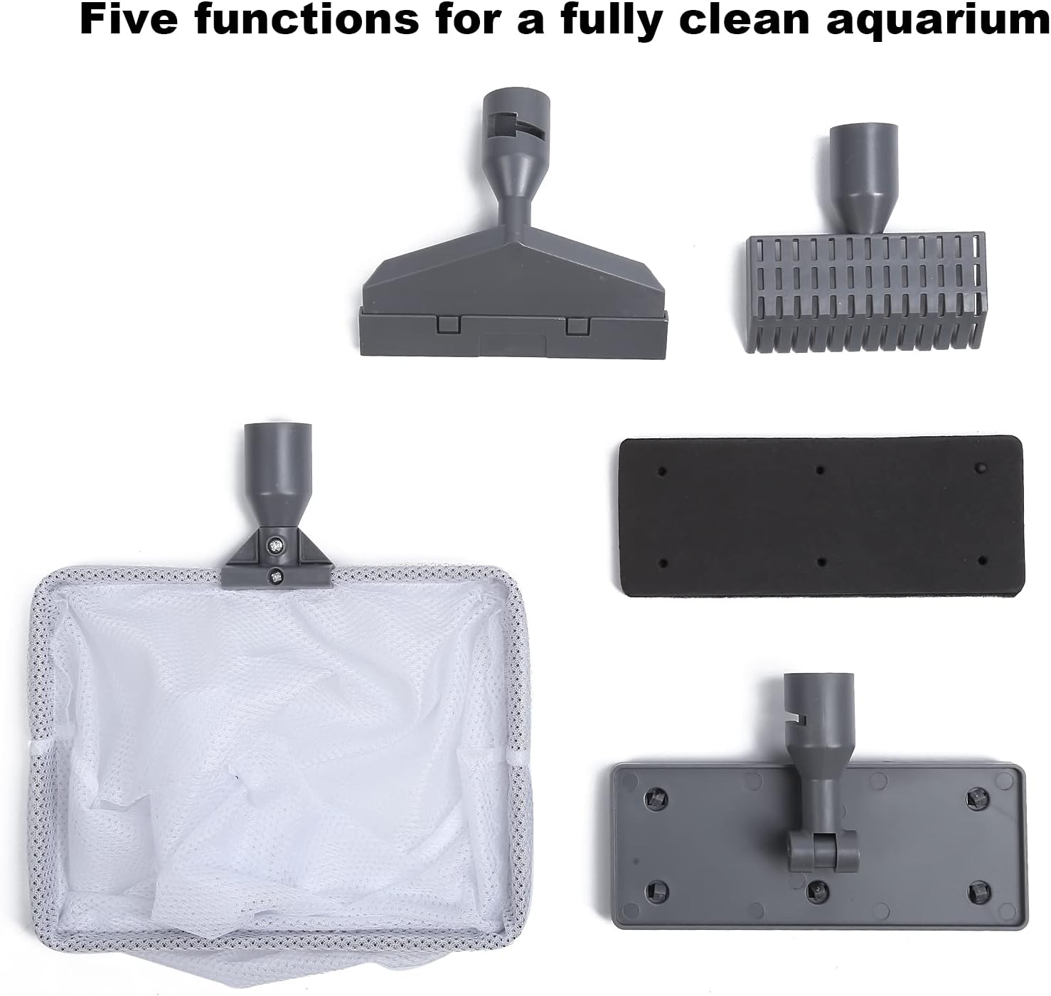 Aquarium Maintenance Kit 5 in 1 | Long Handle Telescopic Brush & Biofilm Removal Tool | Fish Tank Care Tool for Glass/Corners/Gravel | Includes Soft Net & Accessories