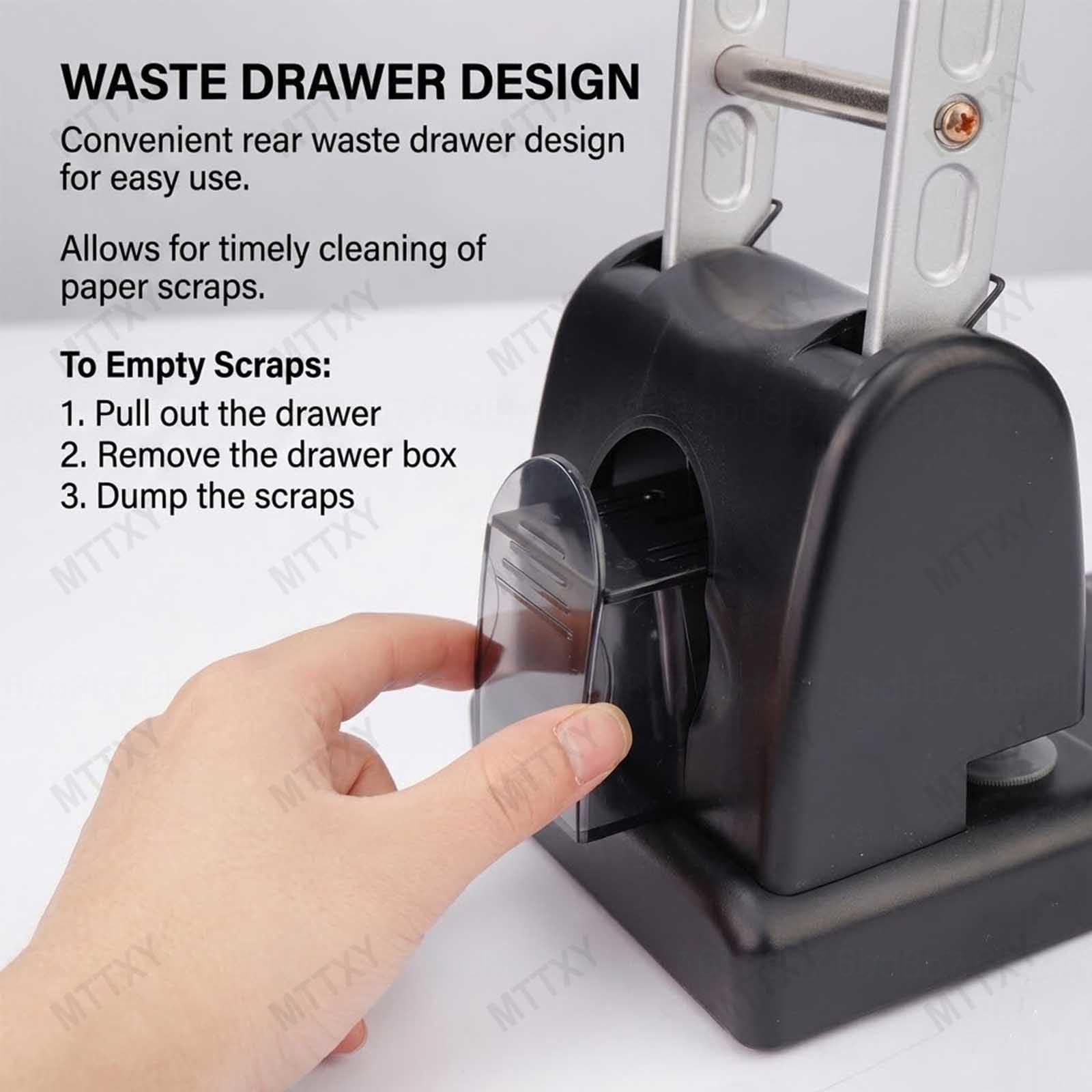Perforatrice per ufficio resistente, Capacità 100 fogli, Perforatore a 2 fori, Distanza fori 80mm, Guida regolabile, Ergonomica per carta A4, Nero