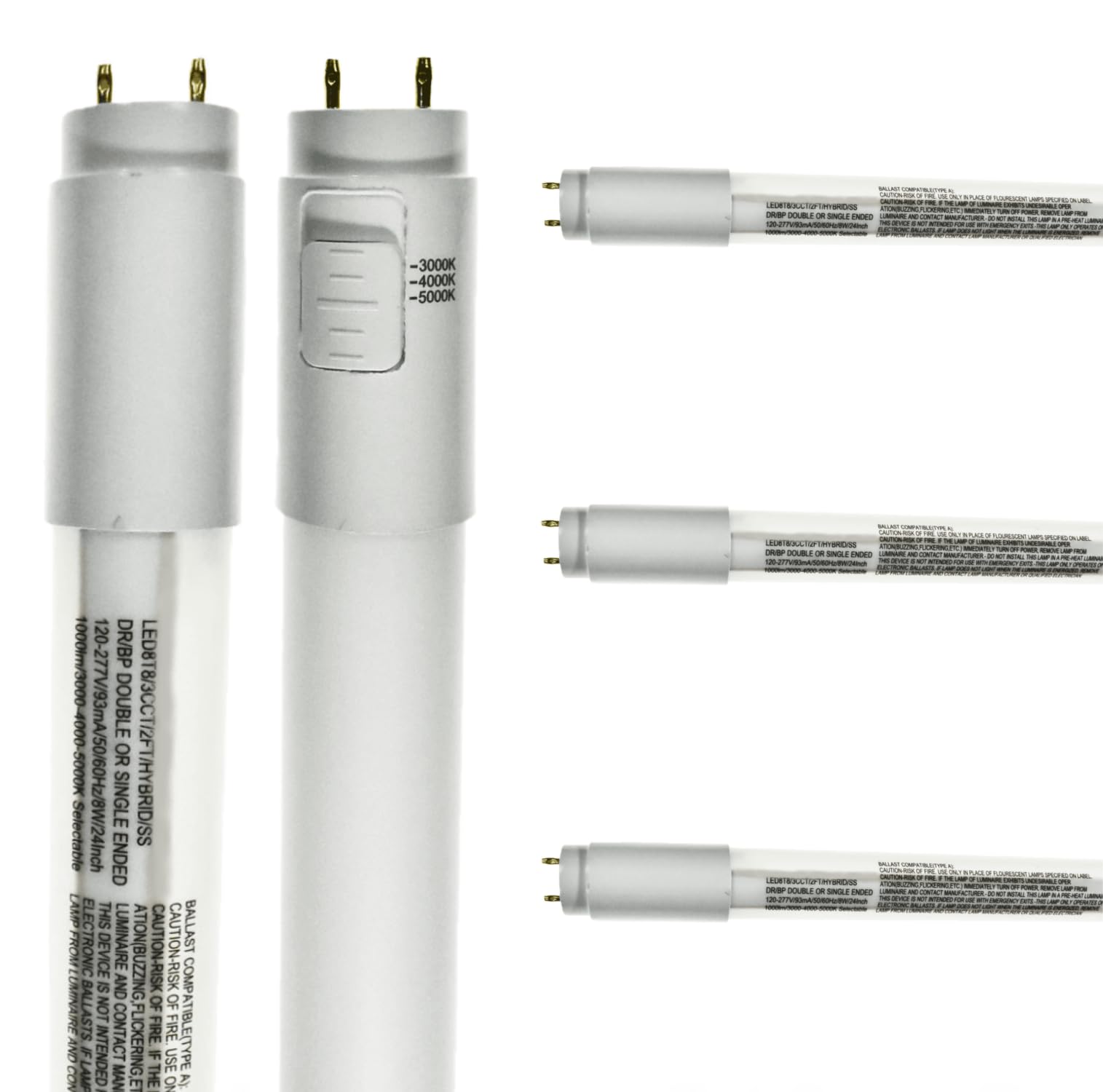 Diodesy- 2Ft T8 LED Tube Light Bulb Type A+B Hybrid with Safe Shield Sleeve Single/Dual End Ballast Bypass 8W 1000 Lumens 30K/40K/50K CCT Selectable G13 Base 120-277V Pack of 5- for Garage