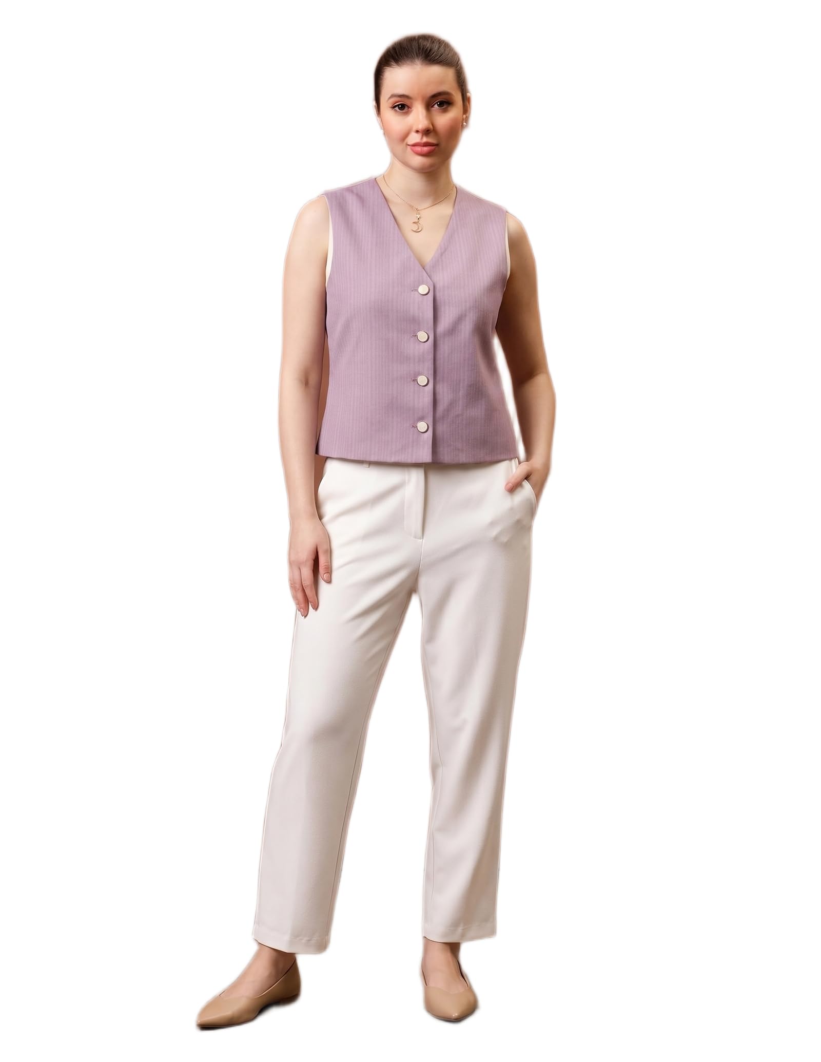 Women's Purple Sleeveless Blazer Vest, Tailored Fit Button-Front Top-image-5
