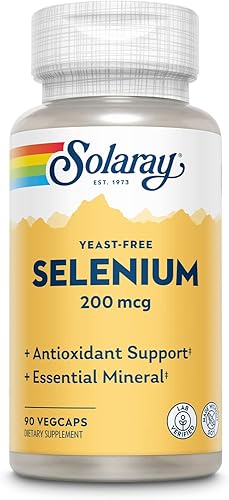 Solaray Selenio 200, sin levadura, 200 mcg, inmune saludable, función tiroidea, apoyo antioxidante, fórmula de alta absorción, vegano y sin OMG, 90