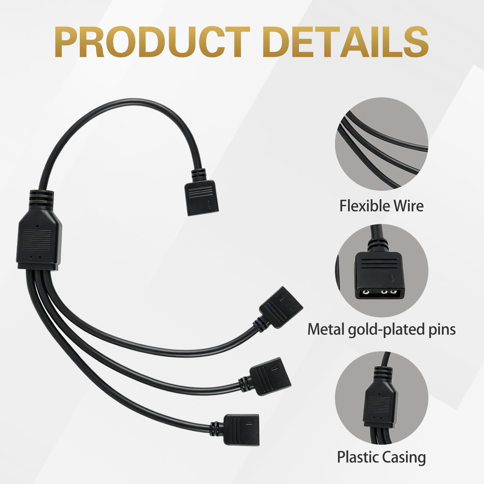 ARGB-Splitterkabel, 5 V, 3-polig, ARGB-Adapter, 1 auf 3, RGB-Splitter, PC, 30 cm, Verlängerung für Lüfter, LED-Streifen, Beleuchtungssynchronisation, für Controller und Motherboard, 2 Stück