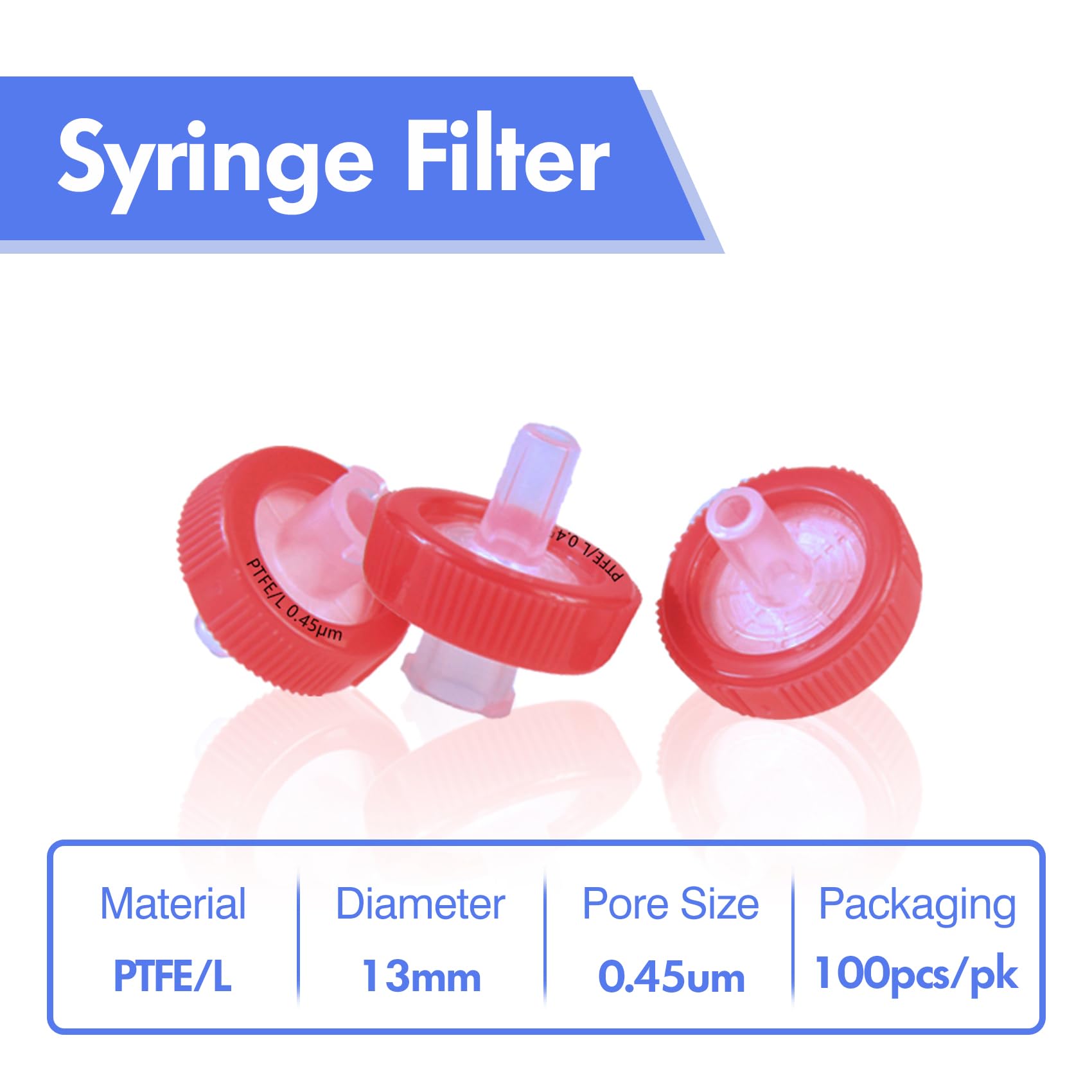 Syringe Filters PTFE Hydrophilic Filtration 0.45um 13mm Membrane Diameter Lab PTFE Membrane Disc Non-Sterile by Labfil, Pack of 100 — Amazon image 2