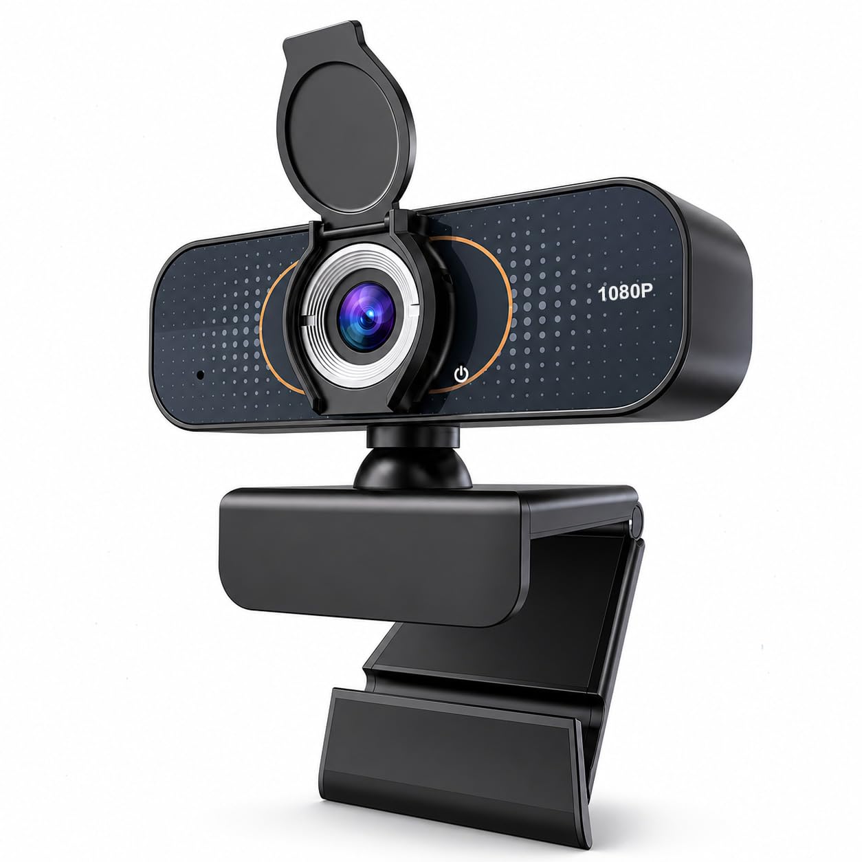 Webcam HD 1080P con treppiede girevole, microfono integrato, copertura per la privacy, fotocamera grandangolare, correzione automatica della luce, USB Plug & Play, per laptop, desktop, PC