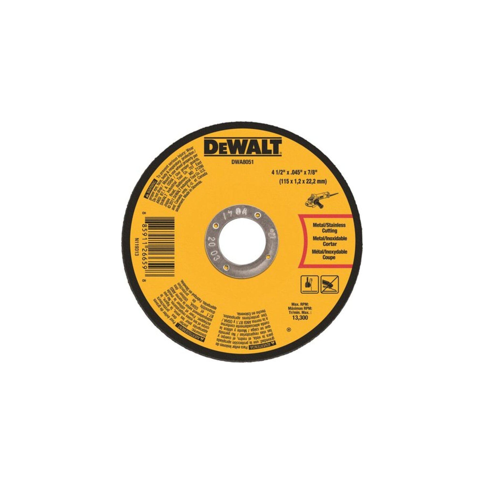 (Box of 100) DEWALT DWA8051 DWA8051T10 4-1/2" x .045" x 7/8" Cut-Off Wheels