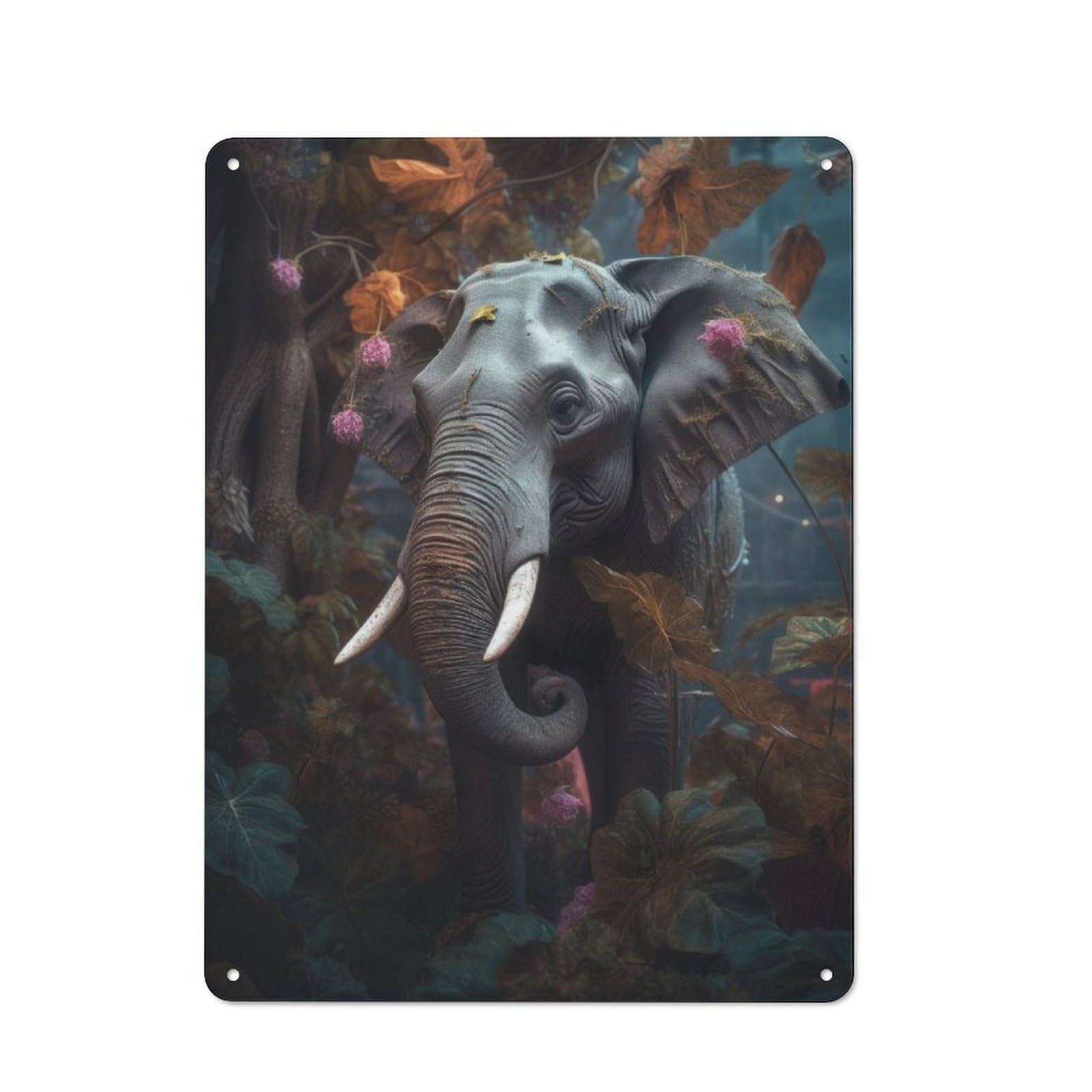 Junmoney Floral Magical Elephant Retro Metal Plaque 40X30cm For Garage Or Workshop, Housewarming Wall Decor For People Furnishing Garage And Workshop