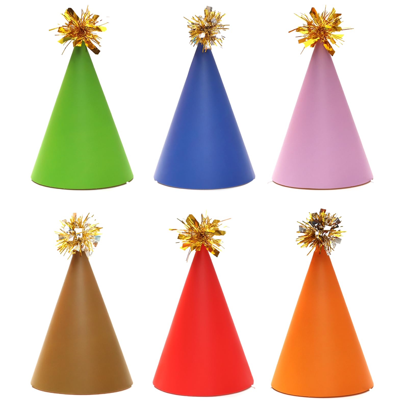 Tassel Cone Party Hats, Flat-Pack Birthday Hats Set, Mixed Colour, 6 Pcs