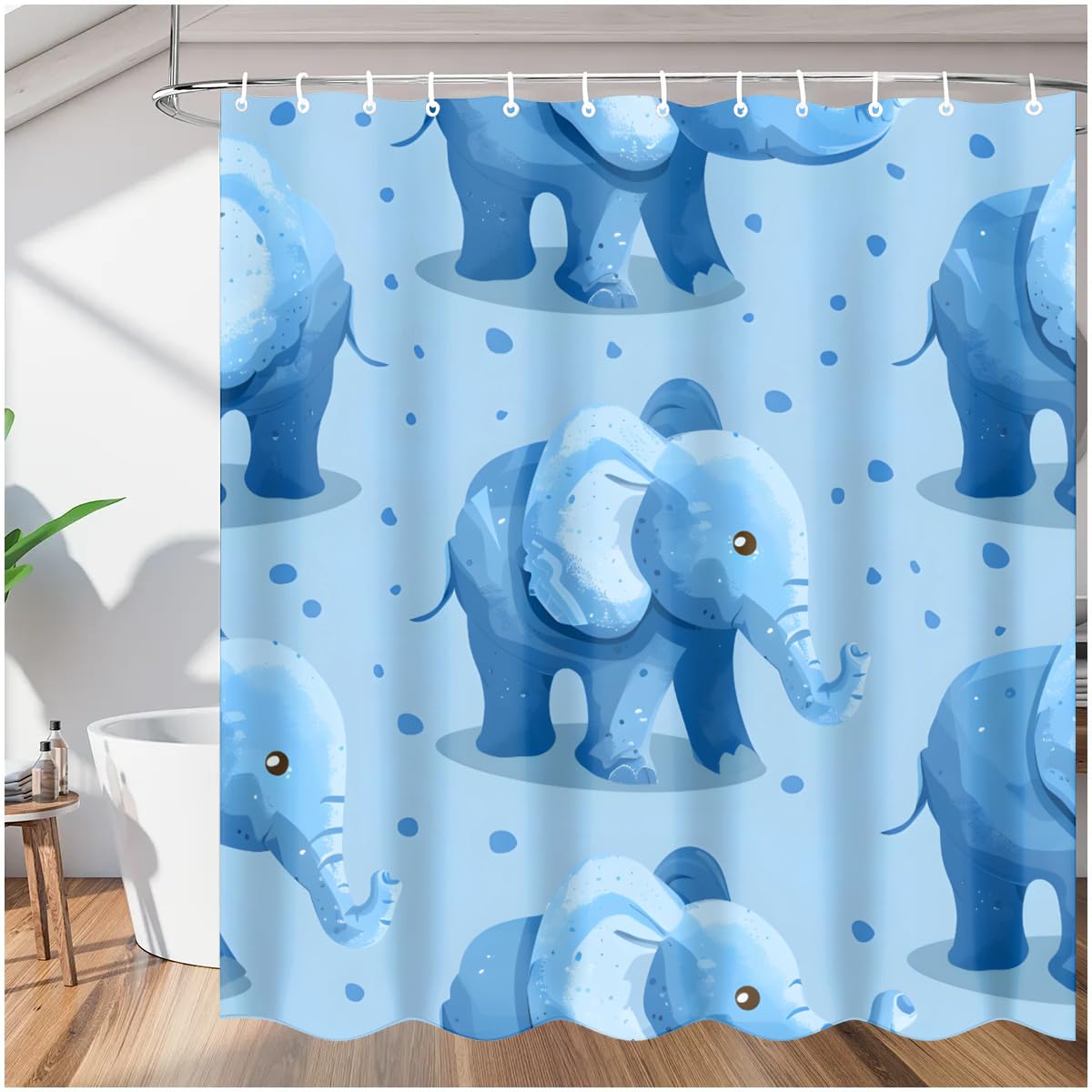 Rideau de douche éléphant en tissu imperméable rustique moderne 183x183 cm