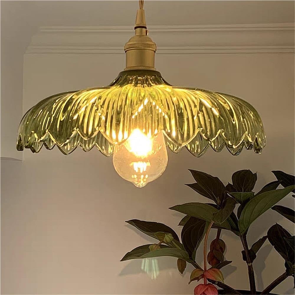 Moderne Lampe Suspendue en Verre Ondulé Fleur Vintage Suspension Déco
