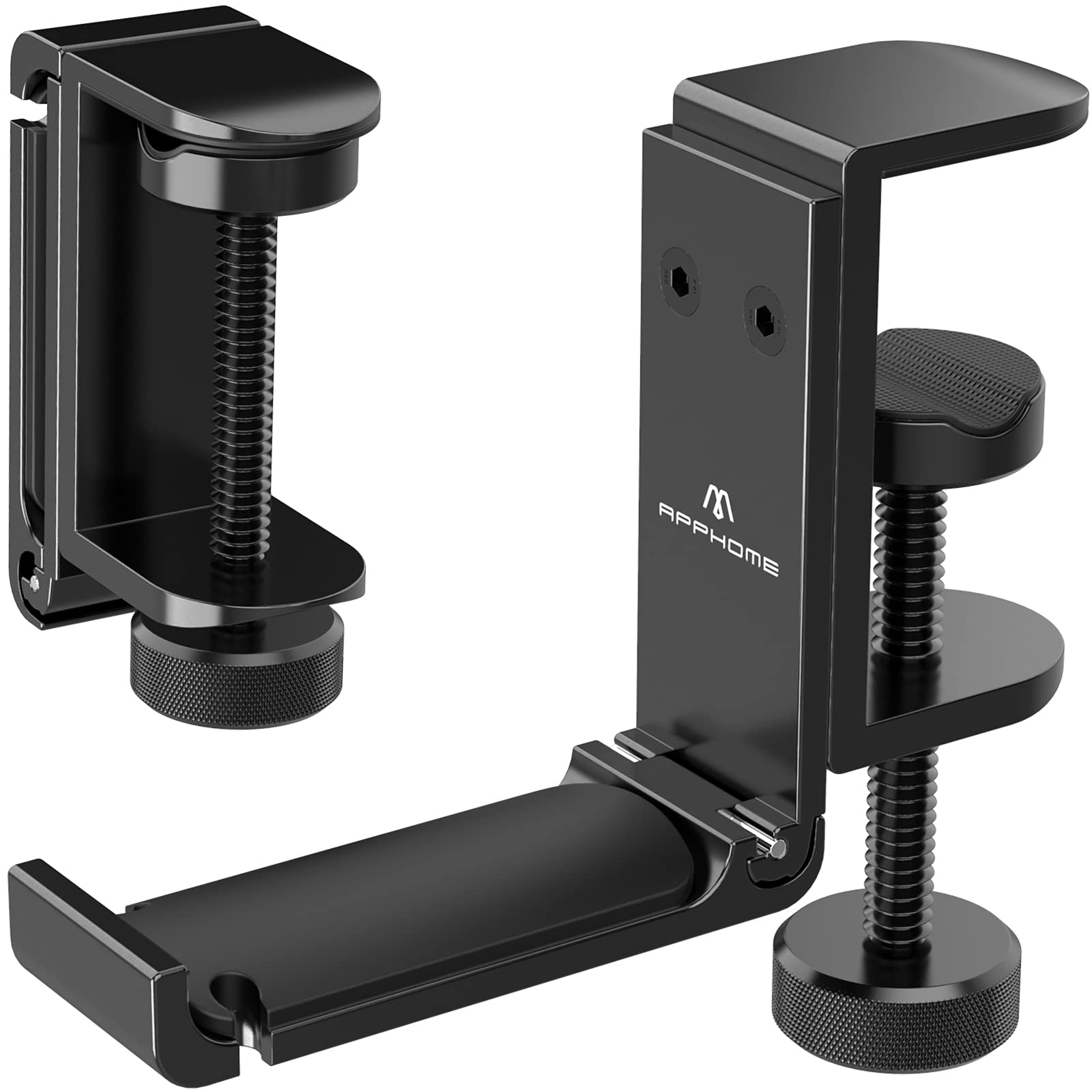 Soporte para auriculares para escritorio, soporte para auriculares debajo de la mesa, soporte plegable para auriculares, soporte de pinza de cable integrado para juegos de PC, oficina,