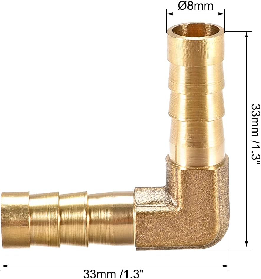 8mm Barb Brass Hose Fitting 90 Degree Elbow Pipe Connector Coupler Tubing 2pcs