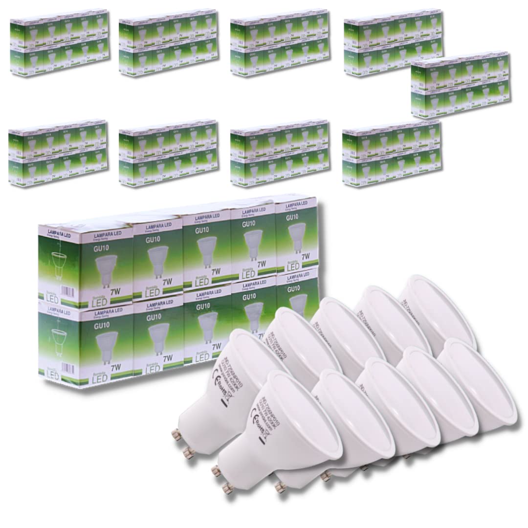 Jandei - Bombilla Led 7W GU10, Luz Blanca Neutra 4200K - Paquete de 100 unidades - 650 Lúmenes, No Regulable (equivalente 27W halógeno) - Para interior - Vida útil de hasta 15 años