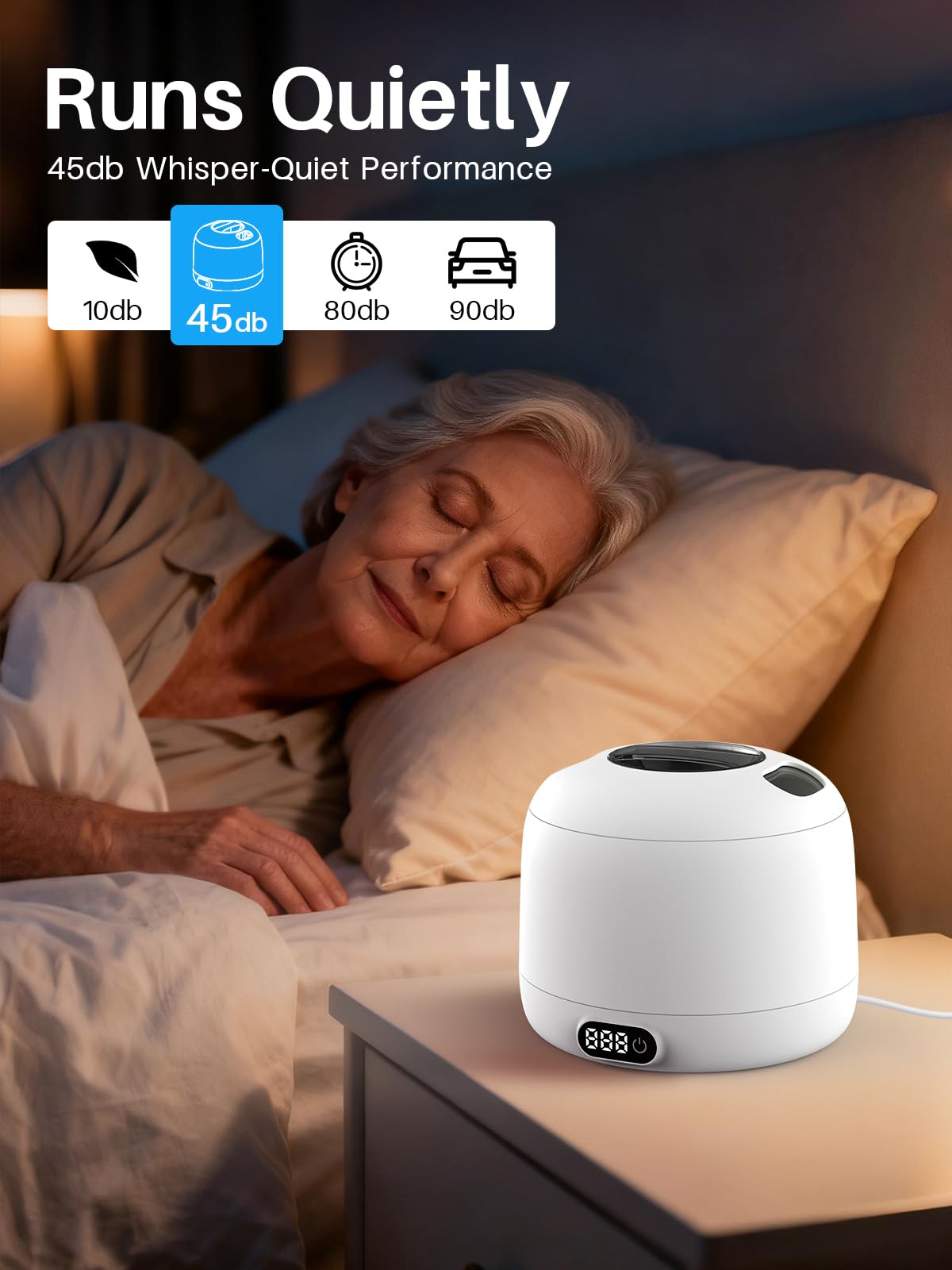 Voraiya Nettoyeur Ultrasons Dentaire IPX7 Etanche Ultrasonic Cleaner Base & Dental Pod Amovible Nettoyant Ultrason avec 2 UV Lampes pour Prothèses Dentaires, Gouttière Dentaire, Retainer, Bijoux