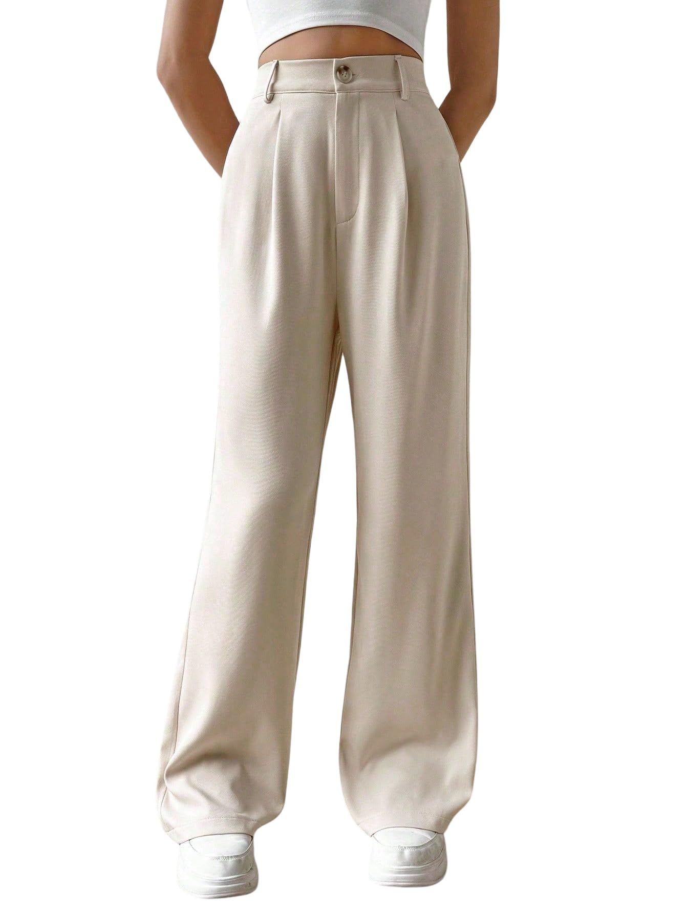 SOLY HUX Stoffhose Damen Elegant Marlenehose Anzughose Mit Gürtel Wide Leg Damenhose Mit Gummizug Bundfaltenhose Stretch Freizeithose