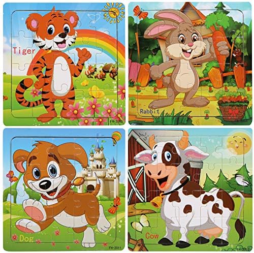 LEADSTAR Wooden Jigsaw Puzzle，4 Packs Jigsaw Toy for Kids Toddler Age 3-8 Years Old，20 Pcs Animal Puzzles Preschool Educational Learning Toys，Colorful Jigsaw Puzzles for Boy Girl